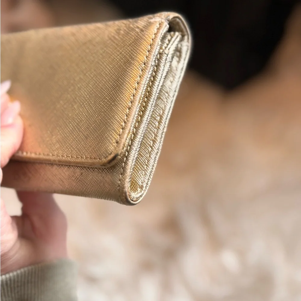 Tory Burch Metallic Gold Logo Continental Wallet
